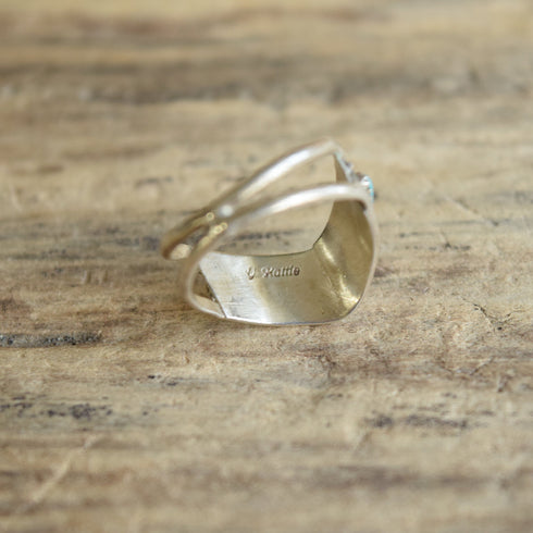 Chevron Turquoise Petit Point Ring by Y. Hattie - Size 6